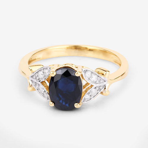 1.62 Carat Genuine Blue Sapphire and White Diamond 14K Yellow Gold Ring by Bids.com