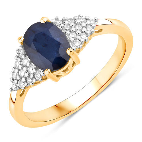 1.73 Carat Genuine Blue Sapphire and White Diamond 14K Yellow Gold Ring by Bids.com
