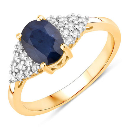1.73 Carat Genuine Blue Sapphire and White Diamond 14K Yellow Gold Ring by Bids.com
