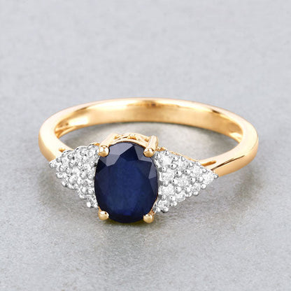 1.73 Carat Genuine Blue Sapphire and White Diamond 14K Yellow Gold Ring by Bids.com