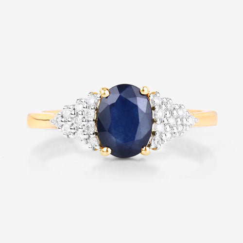 1.73 Carat Genuine Blue Sapphire and White Diamond 14K Yellow Gold Ring by Bids.com