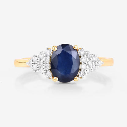1.73 Carat Genuine Blue Sapphire and White Diamond 14K Yellow Gold Ring by Bids.com