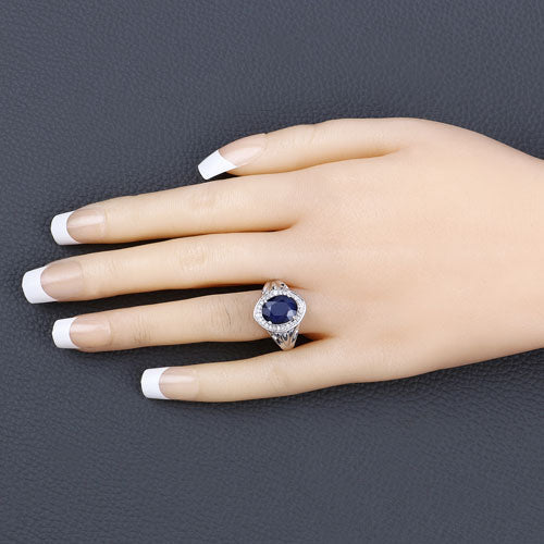 3.31 Carat Genuine Blue Sapphire and White Diamond 14K White Gold Ring by Bids.com