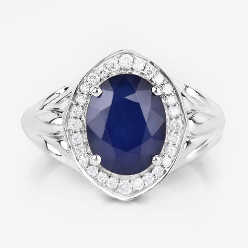 3.31 Carat Genuine Blue Sapphire and White Diamond 14K White Gold Ring by Bids.com