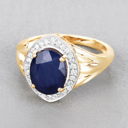 3.31 Carat Genuine Blue Sapphire and White Diamond 14K Yellow Gold Ring by Bids.com