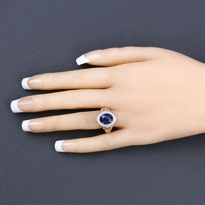 3.31 Carat Genuine Blue Sapphire and White Diamond 14K Yellow Gold Ring by Bids.com