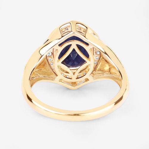 3.31 Carat Genuine Blue Sapphire and White Diamond 14K Yellow Gold Ring by Bids.com