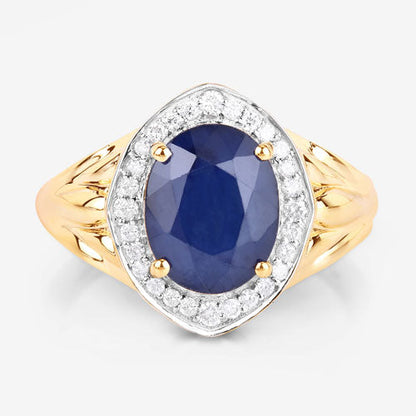 3.31 Carat Genuine Blue Sapphire and White Diamond 14K Yellow Gold Ring by Bids.com