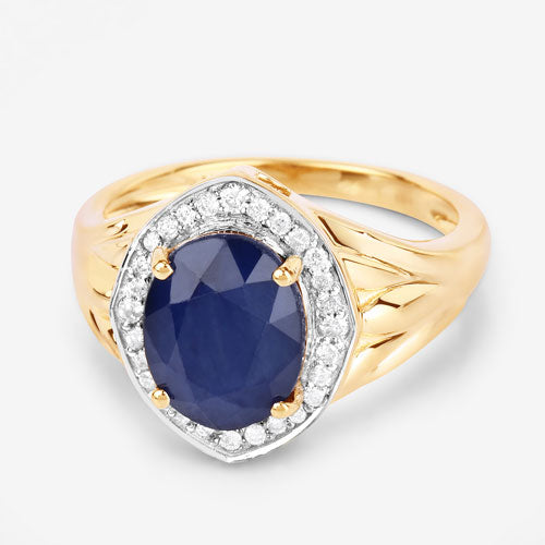 3.31 Carat Genuine Blue Sapphire and White Diamond 14K Yellow Gold Ring by Bids.com