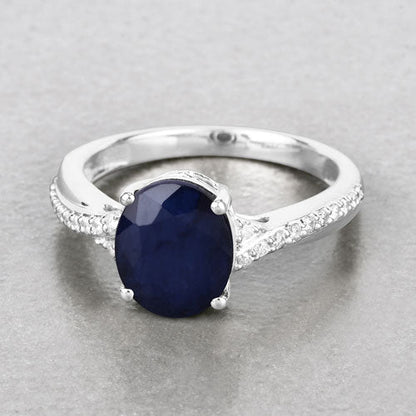 3.28 Carat Genuine Blue Sapphire and White Diamond 14K White Gold Ring by Bids.com