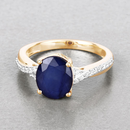 3.28 Carat Genuine Blue Sapphire and White Diamond 14K Yellow Gold Ring by Bids.com
