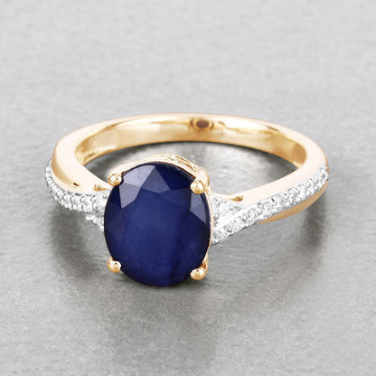 3.28 Carat Genuine Blue Sapphire and White Diamond 14K Yellow Gold Ring by Bids.com
