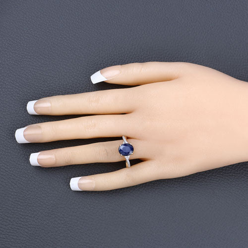 3.28 Carat Genuine Blue Sapphire and White Diamond 14K Yellow Gold Ring by Bids.com