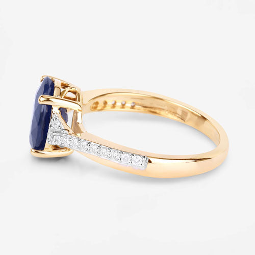 3.28 Carat Genuine Blue Sapphire and White Diamond 14K Yellow Gold Ring by Bids.com