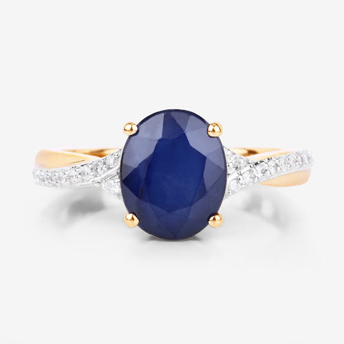 3.28 Carat Genuine Blue Sapphire and White Diamond 14K Yellow Gold Ring by Bids.com
