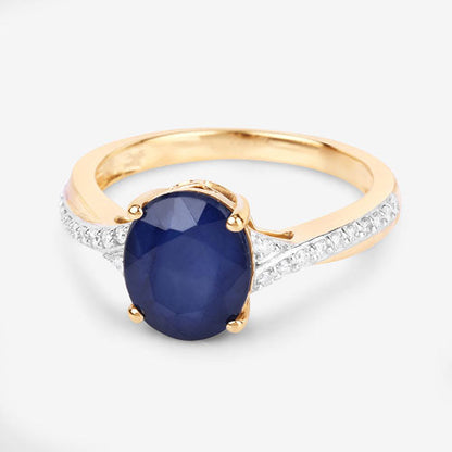 3.28 Carat Genuine Blue Sapphire and White Diamond 14K Yellow Gold Ring by Bids.com