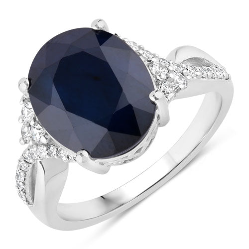 6.54 Carat Genuine Blue Sapphire and White Diamond 14K White Gold Ring by Bids.com