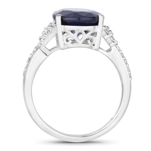 6.54 Carat Genuine Blue Sapphire and White Diamond 14K White Gold Ring by Bids.com