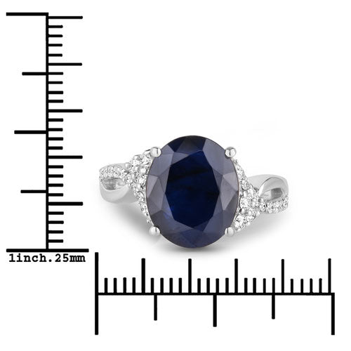 6.54 Carat Genuine Blue Sapphire and White Diamond 14K White Gold Ring by Bids.com
