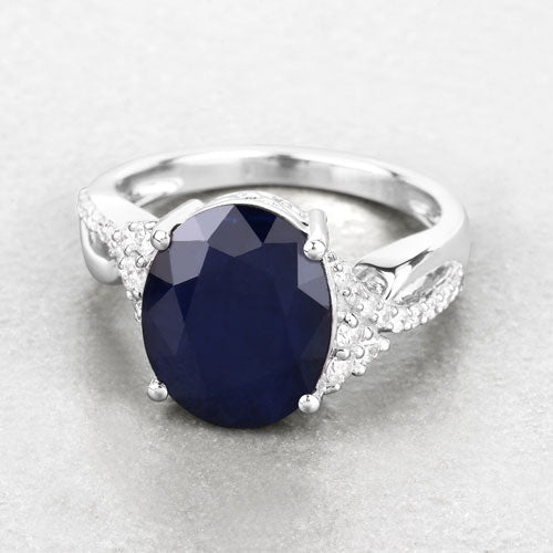 6.54 Carat Genuine Blue Sapphire and White Diamond 14K White Gold Ring by Bids.com