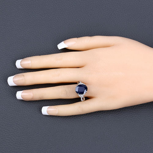 6.54 Carat Genuine Blue Sapphire and White Diamond 14K White Gold Ring by Bids.com