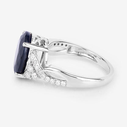 6.54 Carat Genuine Blue Sapphire and White Diamond 14K White Gold Ring by Bids.com