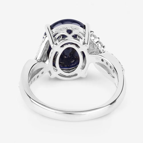 6.54 Carat Genuine Blue Sapphire and White Diamond 14K White Gold Ring by Bids.com