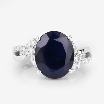 6.54 Carat Genuine Blue Sapphire and White Diamond 14K White Gold Ring by Bids.com