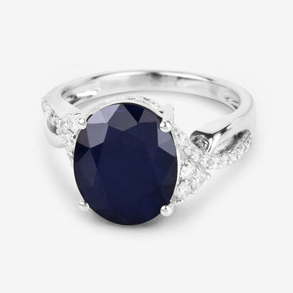 6.54 Carat Genuine Blue Sapphire and White Diamond 14K White Gold Ring by Bids.com