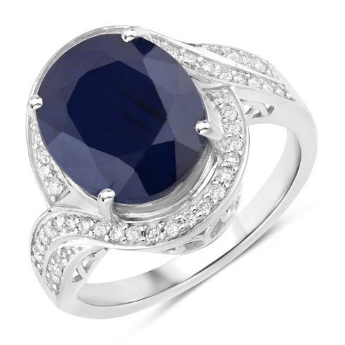 6.52 Carat Genuine Blue Sapphire and White Diamond 14K White Gold Ring by Bids.com