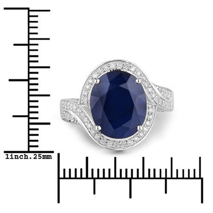 6.52 Carat Genuine Blue Sapphire and White Diamond 14K White Gold Ring by Bids.com