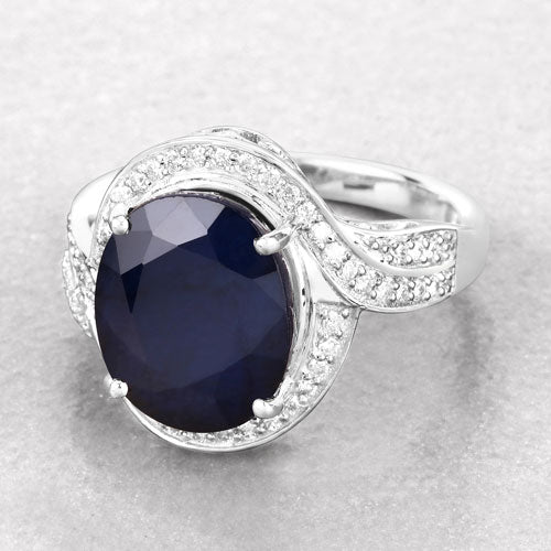 6.52 Carat Genuine Blue Sapphire and White Diamond 14K White Gold Ring by Bids.com