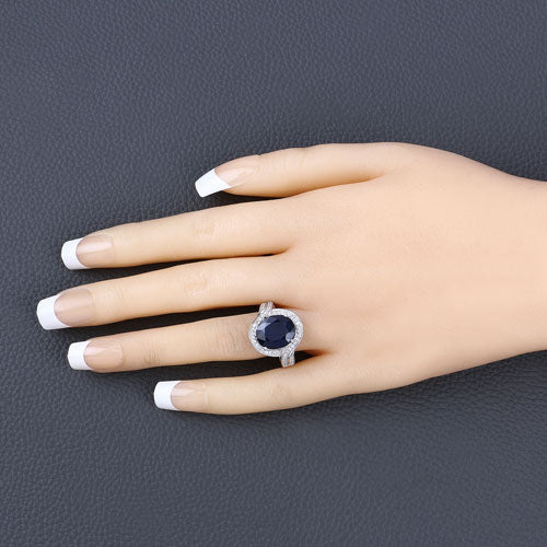6.52 Carat Genuine Blue Sapphire and White Diamond 14K White Gold Ring by Bids.com