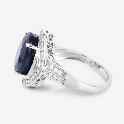 6.52 Carat Genuine Blue Sapphire and White Diamond 14K White Gold Ring by Bids.com