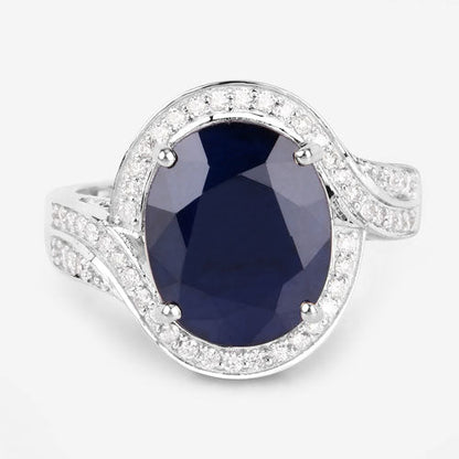 6.52 Carat Genuine Blue Sapphire and White Diamond 14K White Gold Ring by Bids.com