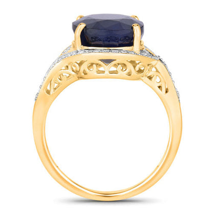 6.52 Carat Genuine Blue Sapphire and White Diamond 14K Yellow Gold Ring by Bids.com