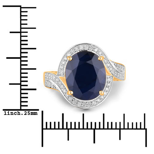6.52 Carat Genuine Blue Sapphire and White Diamond 14K Yellow Gold Ring by Bids.com