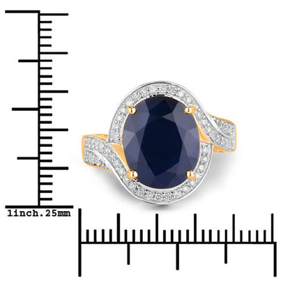 6.52 Carat Genuine Blue Sapphire and White Diamond 14K Yellow Gold Ring by Bids.com