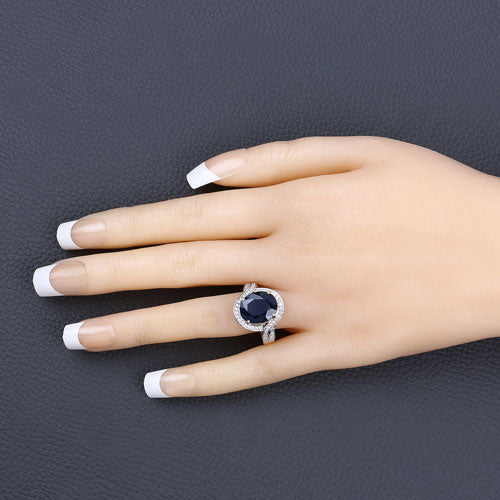 6.52 Carat Genuine Blue Sapphire and White Diamond 14K Yellow Gold Ring by Bids.com