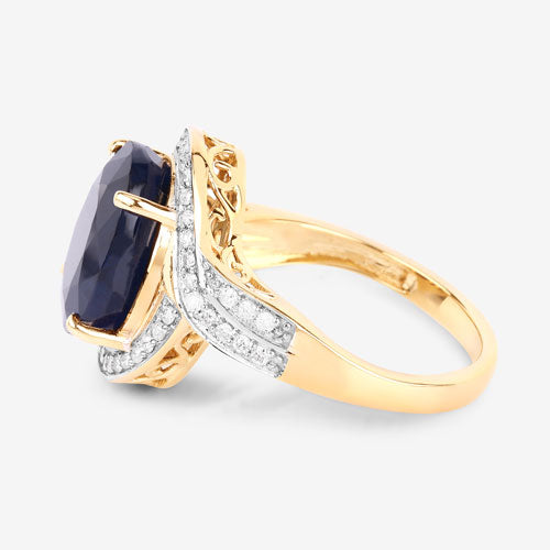 6.52 Carat Genuine Blue Sapphire and White Diamond 14K Yellow Gold Ring by Bids.com