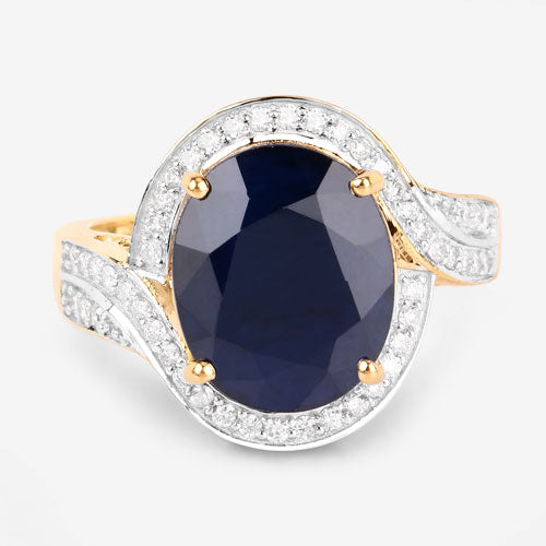 6.52 Carat Genuine Blue Sapphire and White Diamond 14K Yellow Gold Ring by Bids.com