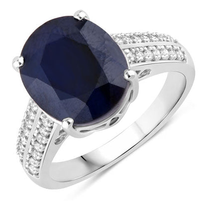6.49 Carat Genuine Blue Sapphire and White Diamond 14K White Gold Ring by Bids.com