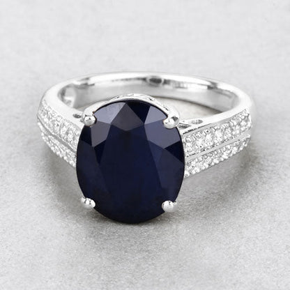 6.49 Carat Genuine Blue Sapphire and White Diamond 14K White Gold Ring by Bids.com