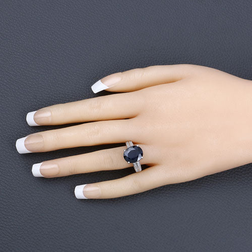 6.49 Carat Genuine Blue Sapphire and White Diamond 14K White Gold Ring by Bids.com