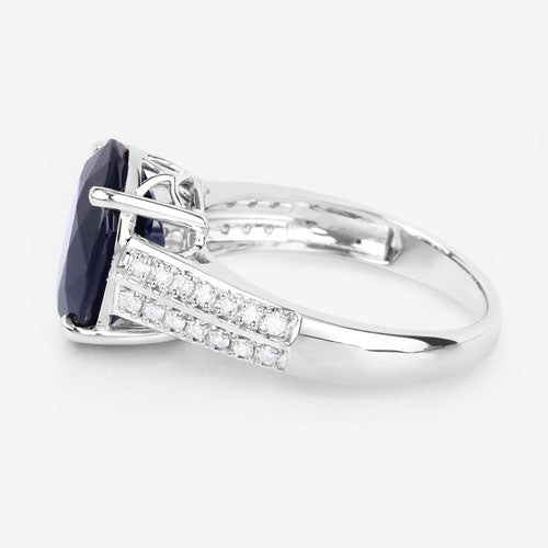 6.49 Carat Genuine Blue Sapphire and White Diamond 14K White Gold Ring by Bids.com