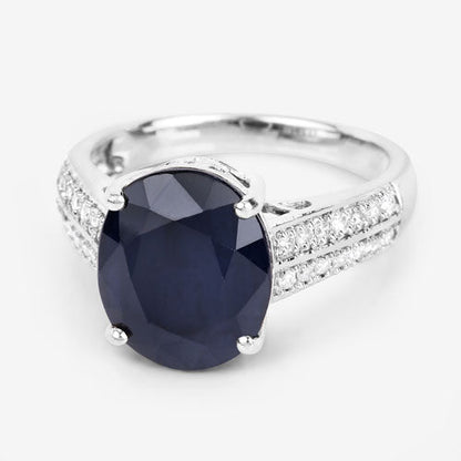 6.49 Carat Genuine Blue Sapphire and White Diamond 14K White Gold Ring by Bids.com