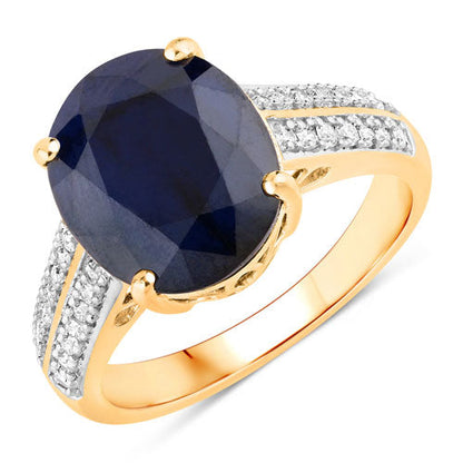 6.49 Carat Genuine Blue Sapphire and White Diamond 14K Yellow Gold Ring by Bids.com