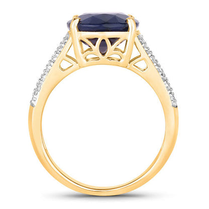 6.49 Carat Genuine Blue Sapphire and White Diamond 14K Yellow Gold Ring by Bids.com