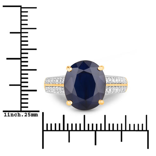 6.49 Carat Genuine Blue Sapphire and White Diamond 14K Yellow Gold Ring by Bids.com