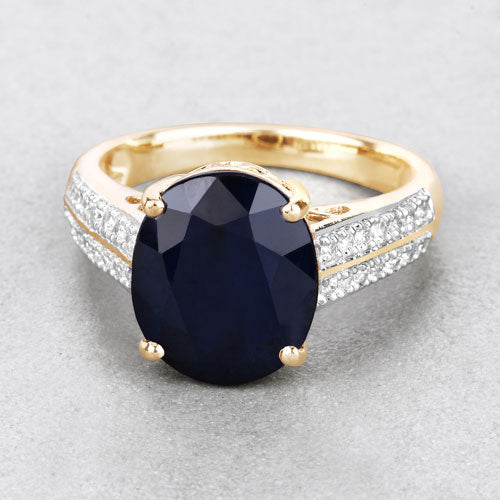 6.49 Carat Genuine Blue Sapphire and White Diamond 14K Yellow Gold Ring by Bids.com